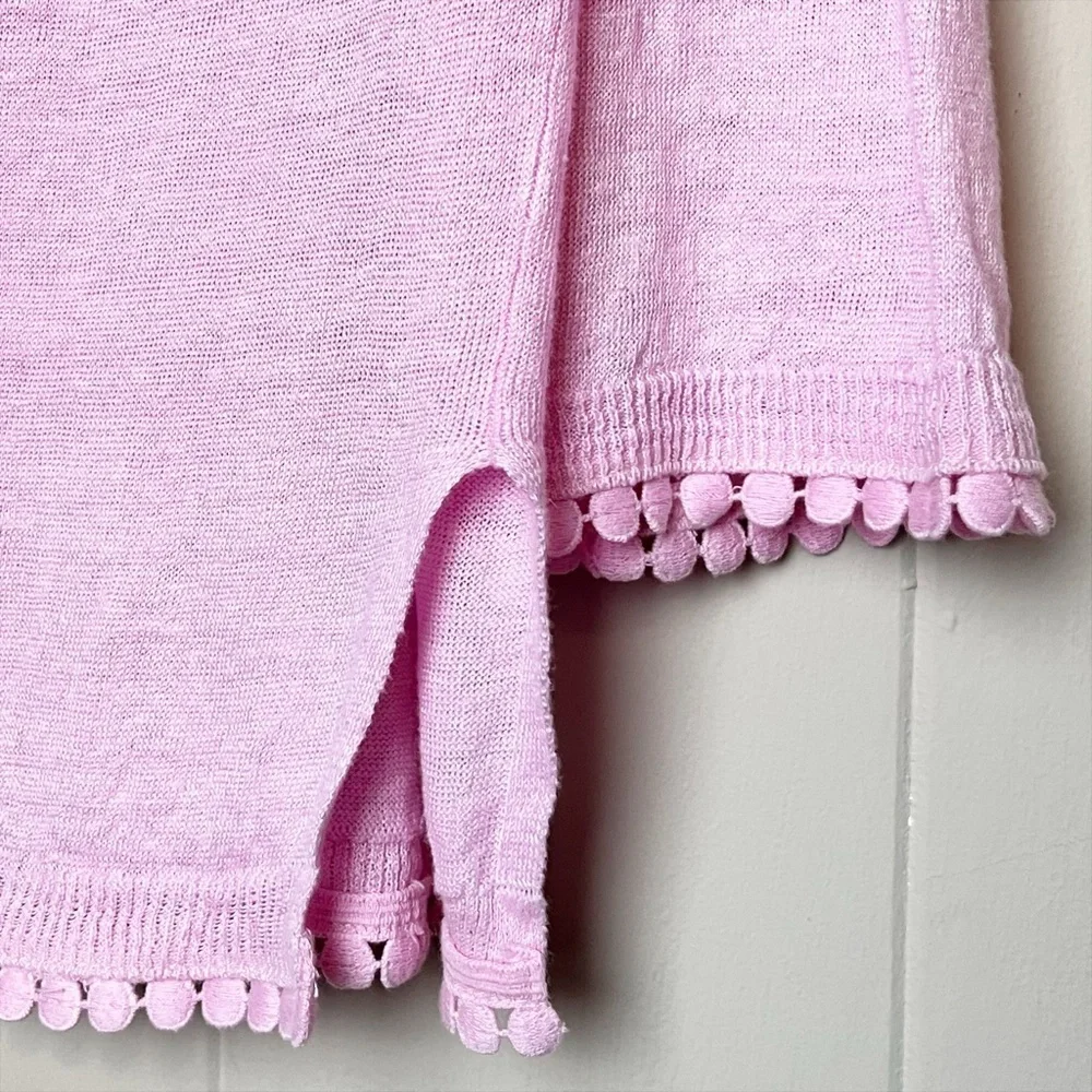 J. Crew 100% Linen Sweater Pom-Pom Trim‎ small bubblegum pink lightweight boxy
